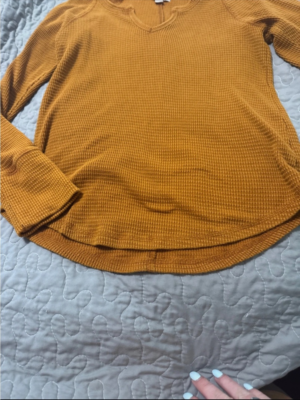 Knox Rose Mustard Waffle-Knit Long Sleeve Top
